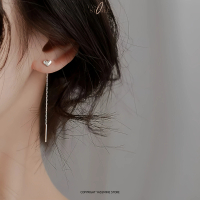 Anting Titanium Love Rantai Panjang | Anting Hati Wanita Silver Gold Anti Karat Anti Luntur Elegan K