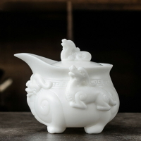 德化手工白瓷茶壺羊脂玉貔貅手抓單壺陶瓷家用功夫茶具泡茶杯
