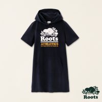 Roots女裝-#Roots50系列 海狸LOGO有機棉修身連帽洋裝-軍藍色