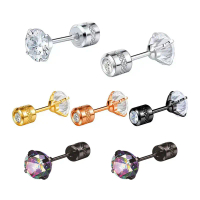Double-sided zircon earrings for ear piercing care, ultra-shiny zircon double-headed titanium steel