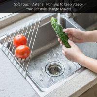 Roll Up Triangle Dish Drying Rack for Sink Corner Over the Sink Caddy Sponge Holder Foldable Stainless Steel Drainer