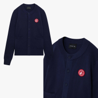 agnes b.Sport b. 情侶款/女裝 Dino徽章圓領針織開襟外套(深藍色)