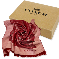 COACH 經典馬車100%羊毛絲巾圍巾禮盒(楓葉紅)