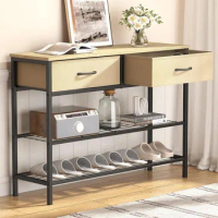 Lifewit 39.4” Console Entryway Table with 2 Fabric Drawers,3-Tier Industrial Sofa Table with Storage Shelves for Hallway