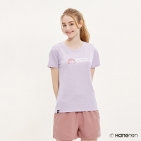 Hang Ten-女裝-REGULAR FIT竹節棉國家公園夕陽印花短袖T恤-淺粉紫