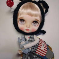Blythe hat Cat ears and mushrooms hand woven wool hat (Fit blythe、qbaby Doll Accessories)