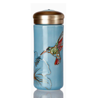 【乾唐軒】吉星蜂鳥特雙陶瓷隨身杯(350ml 淺水藍彩金 / 彩金+水晶)