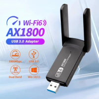 WiFi 6 AX1800 USB 3.0 Adapter Dual Band 2.4G/5Ghz USB Receiver Dongle 1800Mbps Wifi Network Card Antenna Wireless For PC Laptop