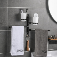 免打孔旋轉毛巾架太空鋁創意活動桿壁掛浴巾架衛生間置物架