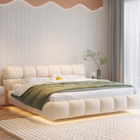 Cute Princess Double Bed Lights Modern White Loft Bed Princess Luxury Camas Matrimonial Bedroom Set Furniture