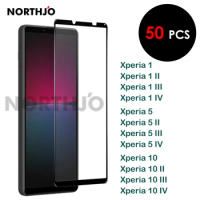 50 Pcs For SONY Xperia 1 5 10 II III IV Tempered Glass Film Full Covering Silk Printing Screen Protector