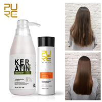 PURC Brazilian Keratin Hair Treatment 8% Formalin 300ml Keratin Straightening &amp; 100ml Purifying Shampoo Hair Salon Products Set