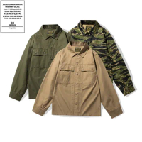 OKONKWO Tiger Stripe Camouflage Shirt Men's Work Engineer Long Sleeved Blouse Outdoor Trekking Combat War Clothes Camping Undies