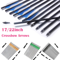 17 /22 Inches 12pcs Crossbow Bolt Arrows Mix Carbon Crossbow Arrow OD 8.8mm with Blue Feather Archery Hunting Shooting