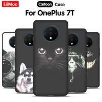 Silicone Soft Case For OnePlus 7T Custom Cartoon Cat Dogs Pattern Matte Black TPU Back Cover For One plus 7T 1+7T Oneplus7T 7 T