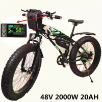 Electric Bicycle for Men, Mountain Bike, Snow Bike, Folding E-Bike, Fat Tire, 48V Lithium Battery, 2000W