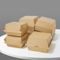 Wholesale Kraft Paper Fast-Food Burger Packaging Boxes Picnic Food Containers Fries Fried Chicken Box Food Snacks Packing Box