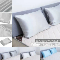2pcs Pure Emulation Silk Satin Pillowcase Comfortable Pillow Cover For Bed Couch Home Office Sofa Throw Single Pillow Cove