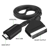 HDMI to SCART converter, 1080P HDMI input SCART output suitable for VHS/TV box/DVD/PC/PS4/TV/monitor 1M