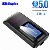 50pcs LCD display 2 in 1 RX TX USB Wireless Bluetooth 5.0 Receiver Transmitter Stereo Music 3.5mm AUX Audio Player adapter