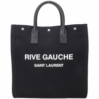 YSL Saint Laurent Rive Gauche 印花帆布拼皮直立式手提托特包(黑色)
