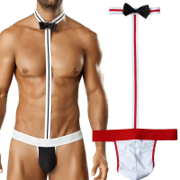 Novelty Sexy Lingerie Men Mankini Underwear Waiter Costumes Man Bodysuit Lingerie Body Briefs Tie Teddies