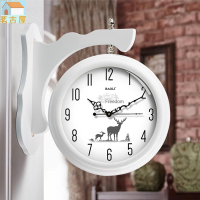 歐式實木雙面掛鐘 現代簡約時尚掛鐘 創意雙面鐘錶 壁鐘石英鐘 北歐客廳鐘錶 臥室時尚靜音歐式掛鐘 家用兩面壁鐘