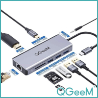 【美國QGeeM】Type-C九合一PD/USB/HDMI/3.5mm/RJ45多功能轉接器