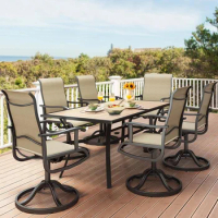 Patio Dining Set for 6, Outdoor Patio Dining Set Including 59" Rectangular Patio Dining Table and 6 Swivel Dining Chair