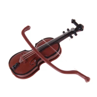 1PCS Music Instrument DIY 1/12 Dolls House Wooden Violin with Case Stand Plastic Mini Violin Dollhouse Crafts