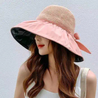 Summer Women Bucket Hat UV Protection Sun Hats Soft Foldable Wide Brim Outdoor Beach Hat Panama Cap