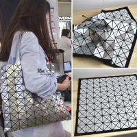 Issey Miyake Silver PU Faux Leather Fabric Six Compartment Bag 3D Texture Garment Bag Creative Handmade Design Cloth Wholesale