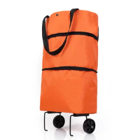 ASDS-Folding Shopping Pull Cart Trolley Bag With Wheels Foldable Shopping Bags Grocery Food Organizer Vegetables Bag