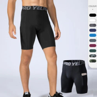 Gym Compression Sport Shorts Men Pocket Running Dry Fit Bottoms Outdoor Crossfit Rushguard Sportswear Bodybuilding Short Pants