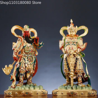48cm 52cm Copper Gilt Hand-inlaid treasure Color painted Sangharama Bodhisattva Vaida Buddha statue sculpture Large size