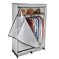 Open Closets Gray Clothes Organizer Free Shipping Wardrobe 46-Inch Wide Portable Wardrobe Closet With Cover and Shelf Hangers