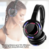 Silent Disco Headphones -100pcs LED Rechargeable RF Wireless Headsets Bundle with 2 Transmitters