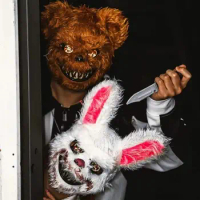 LED Bloody Plush Bear Mask, Halloween Horror Festival Mask, Rabbit Headgear, Performance Prop, Party Cosplay Masks