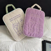 Korean Boy Embroidery Laptop Bag Tablets Computer Storage Pouch Letter Laptop Handbag Travel Cosmetic Storage Pouch Women Men