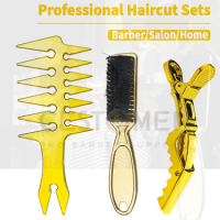 Professional Salon Electroplated Hair Cleaning Haircut Comb Sets Hair Neck Duster Brush Men's Oil Head Combs Barber Accessories