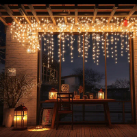 LED Starry Sky Waterfall Lights Christmas New Year Eaves Lights Curtain Lights Solar Outdoor Waterpr
