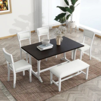 6-Piece Dining Table Set with Rectangular Tabletop Table,Upholstered Dining Chairs and Bench,Exquisite Solid Wood Dining Set