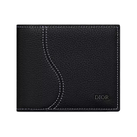 Christian Dior [12.12 Dealcember] Saddle Bifold Wallet Flap Coin Inside Grained Marquetry Black