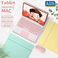 ASH Touchpad Keyboard Mouse Case for Samsung Galaxy Tab S8 Ultra S8 Plus S7+ S7 FE Smart Flip PU Case with Pencil Holder Shell