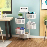 Household Storage Rotatable Kitchen Organizers Bedroom Movable Bathroom 3-5 Layers With Wheels 3-layer Stockpile Shelf