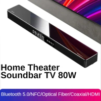 80W TV Soundbar Home Theater System Powerful Wireless Echo Wall Bluetooth Speaker 2.1 Channel Subwoofer Surround Clock Speaker
