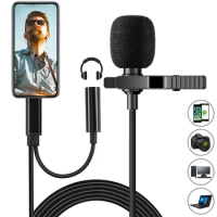 USB Lavalier Mini Microphone Type-C 3.5mm Condenser Audio Recording For Desktop PC Laptops Smartphone 1.5m Wired Microphone