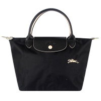 Longchamp Collection尼龍布刺繡品牌短把水餃包(黑色/小)