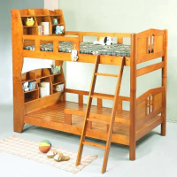 《Homelike》維爾書架型圓柱雙層床 實木雙層床 上下舖 3.5尺床 小孩床 宿舍 專人配送安裝