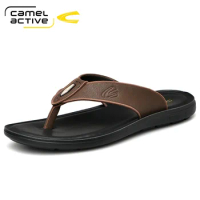 Camel Active 2022 New Summer Lightweight Slippers Men PU Leather Casual Beach Sandals Quality Non-slip Home Slippers